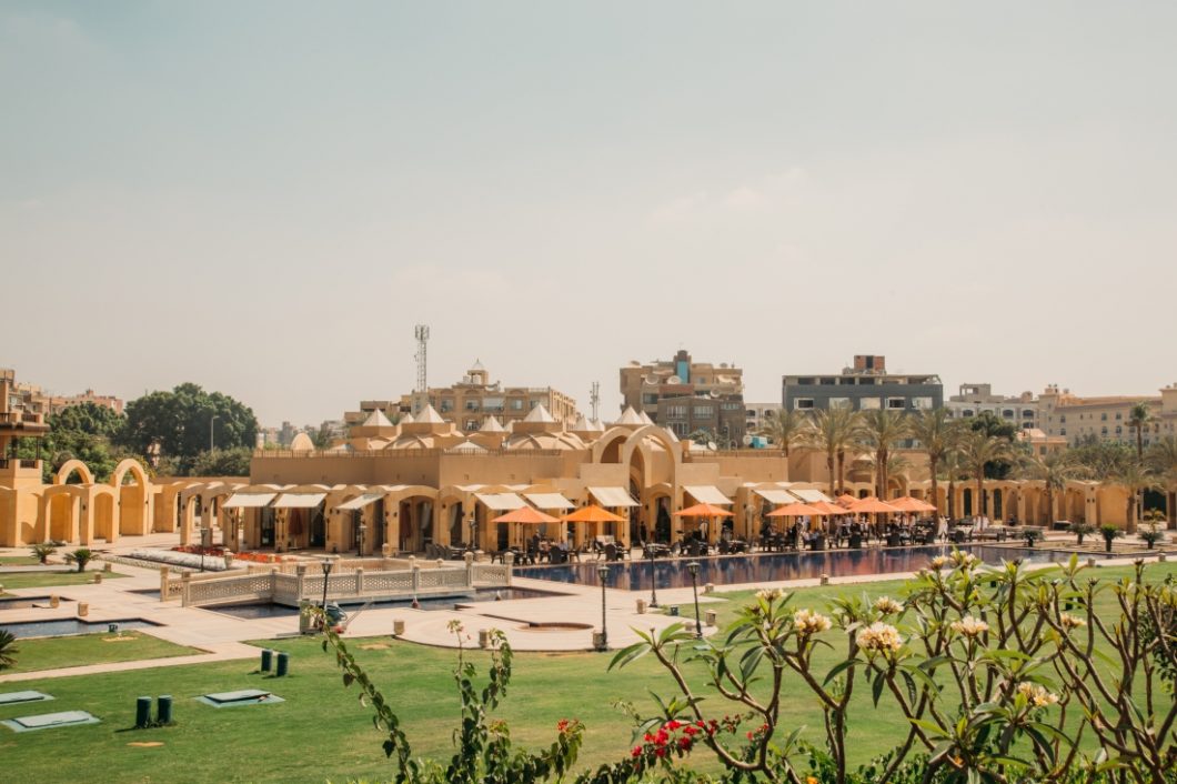 A view of Alfredo Italian Restaurant, a restaurant located next to the pool at Marriott Mena House in Cairo, Egypt.