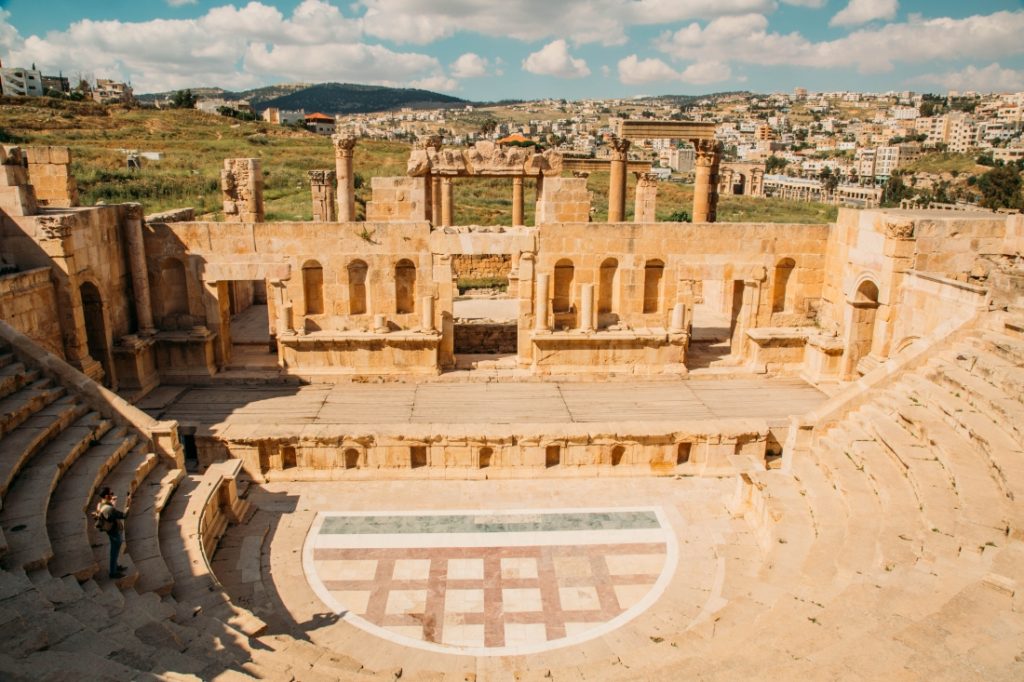 A view of an ancient theatre in jordan.