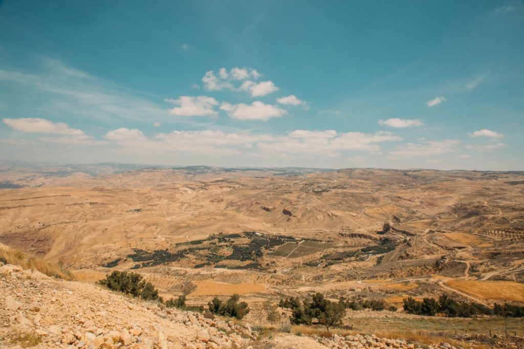 The view from Mount Nebo overlooking a valley.