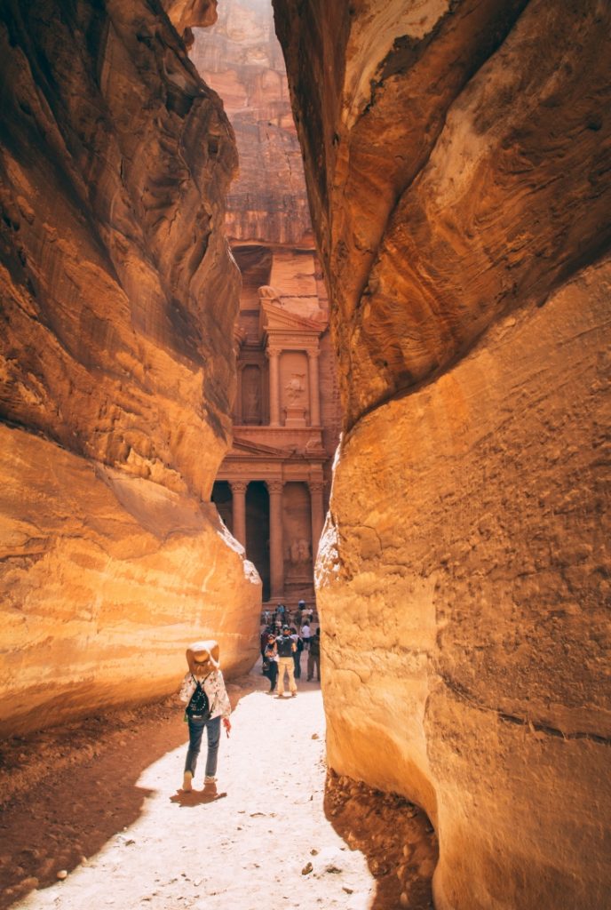 The first glimpse of the Treasury in Petra, Jordan