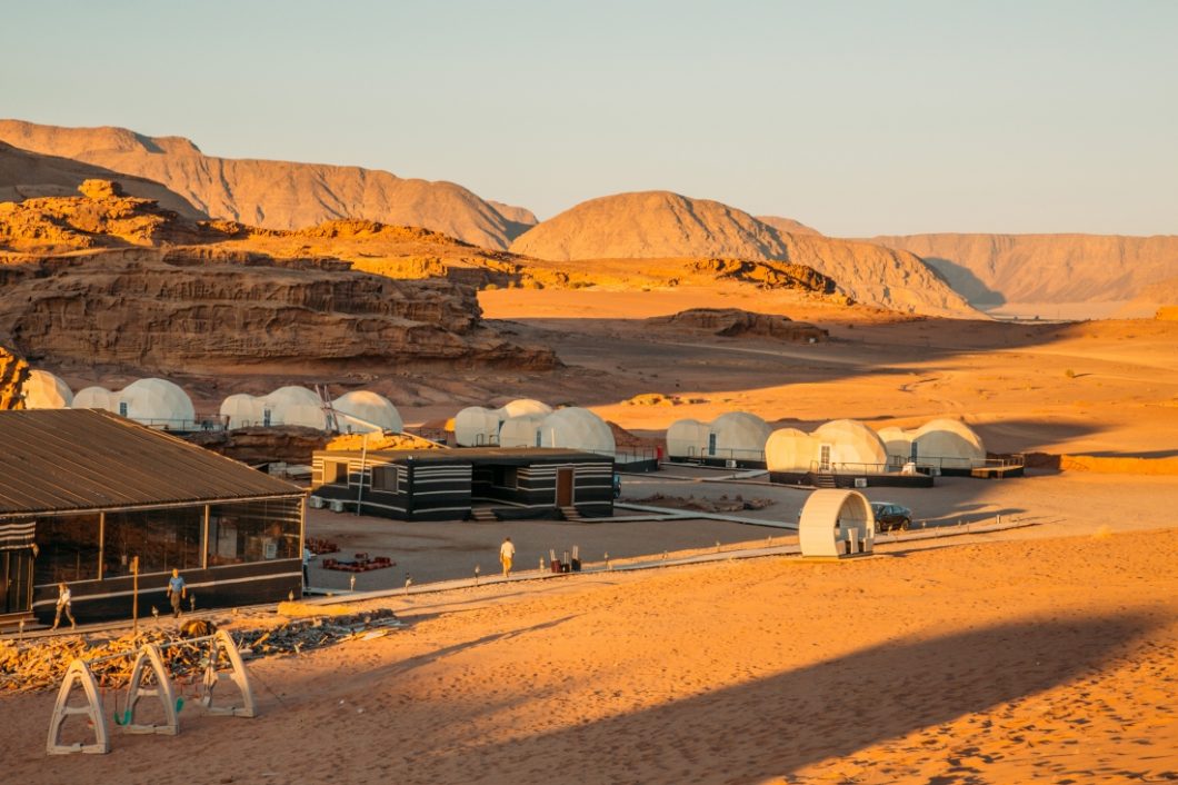 Mazayen Rum Camps in the Desert of Jordan as well as a playground and seating area