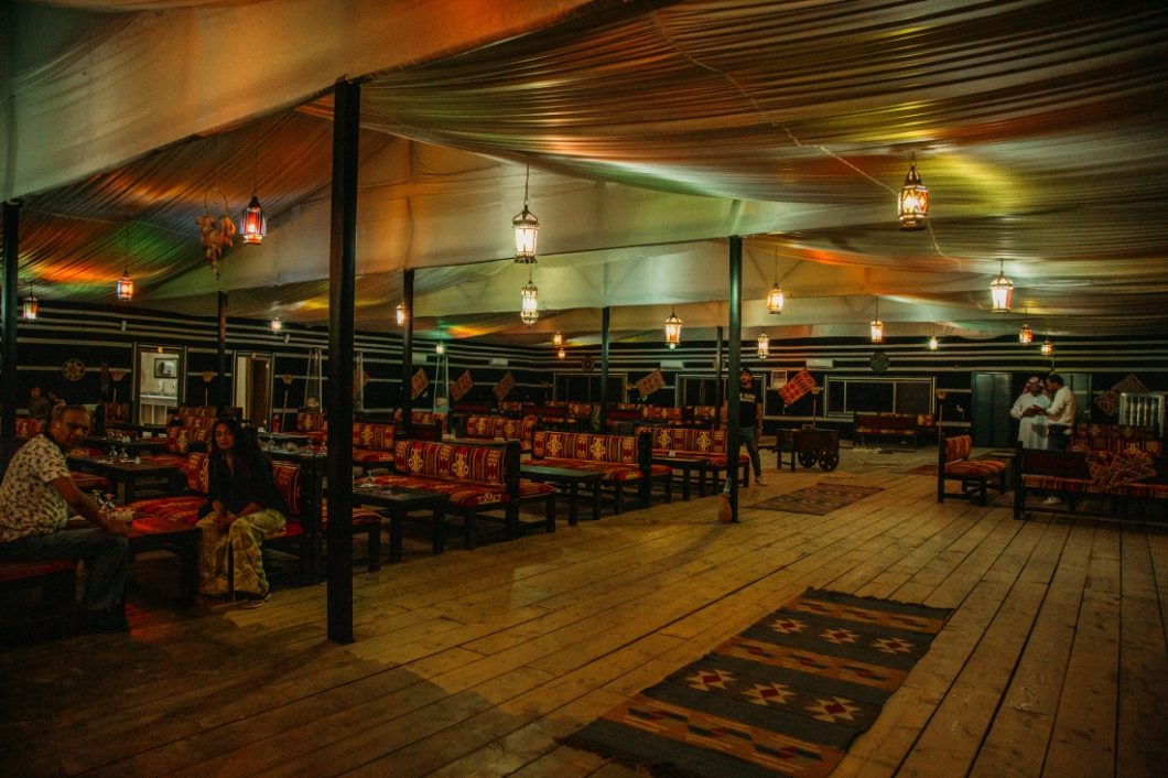 A luxurious and spacious dining hall in Wadi Rum Luxury Desert