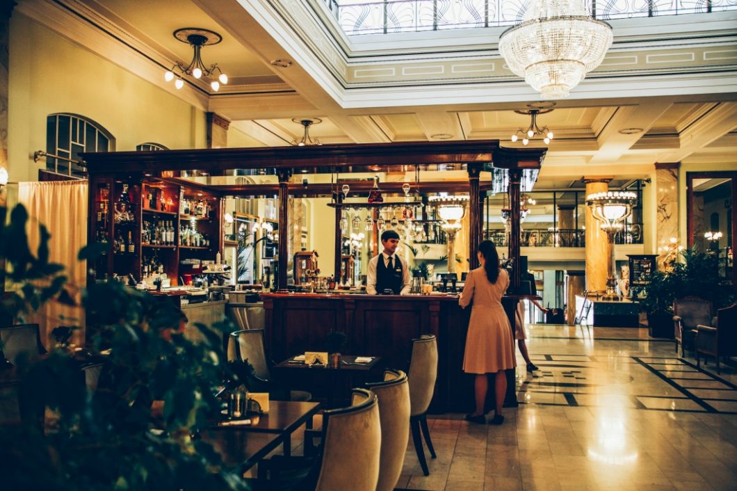 The Shalyapin bar, located inside of the Metropol Hotel. This hotel lobby bar is a key scene in the book, A Gentleman in Moscow.