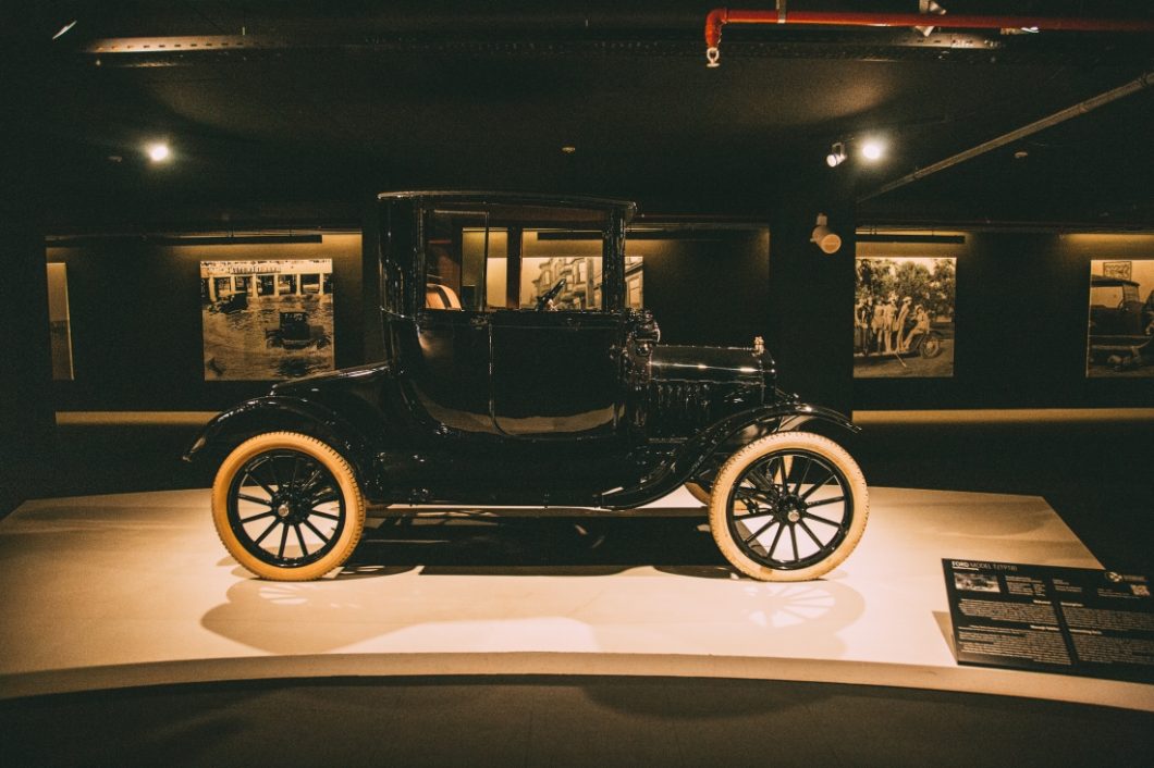 The most classic all black 1920s Ford Model T on display at the Heydar Aliyev Center’s Classic Car Exhibit in Baku, Azerbaijan