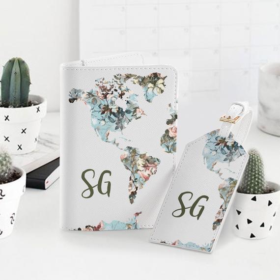 Passport Holder And Luggage Tag Travel Set World Map Document Wallet Card Holder Custom Design Personalized Passport Covers Organizer YG1286