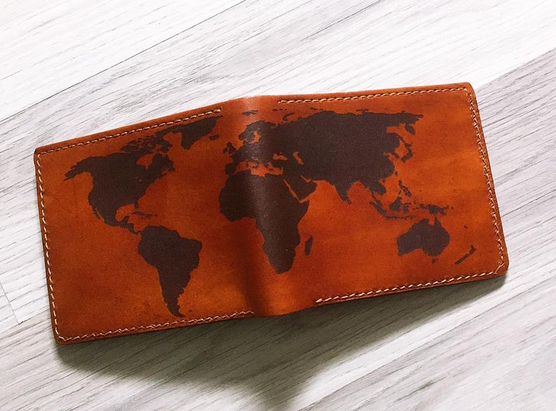 World map Personalize man wallet,genuine leather man wallet,custom boyfriend gifts,anniversary gift for man,fathers birthday gift