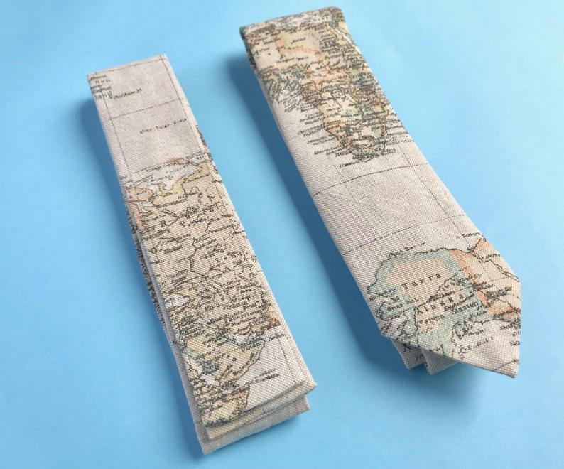 Vintage world map tie, groomsmen's tie