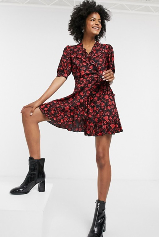 Topshop wrap dress in red floral