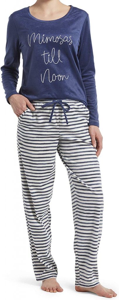 HUE Women's Sueded Fleece Long Sleeve Tee and Pant 2 Piece Pajama Set