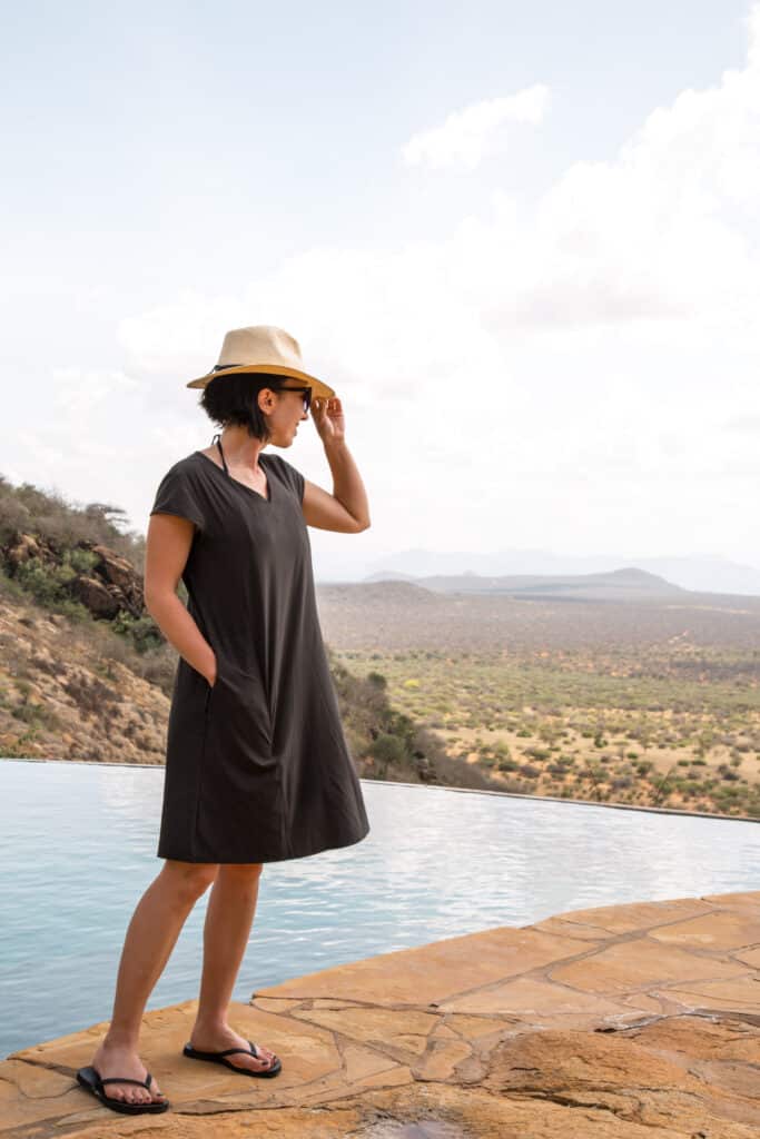Scottevest travel dress worn in Kenya