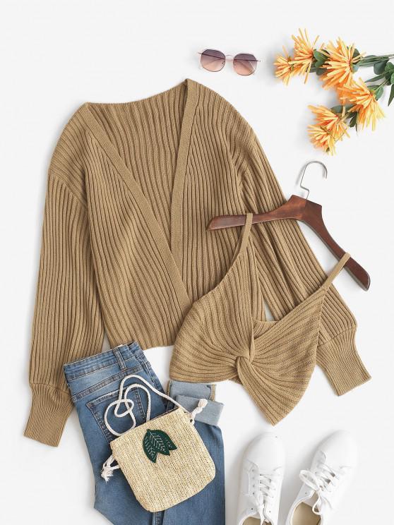 Open Knit Cardigan And Twisted Cami Top Set