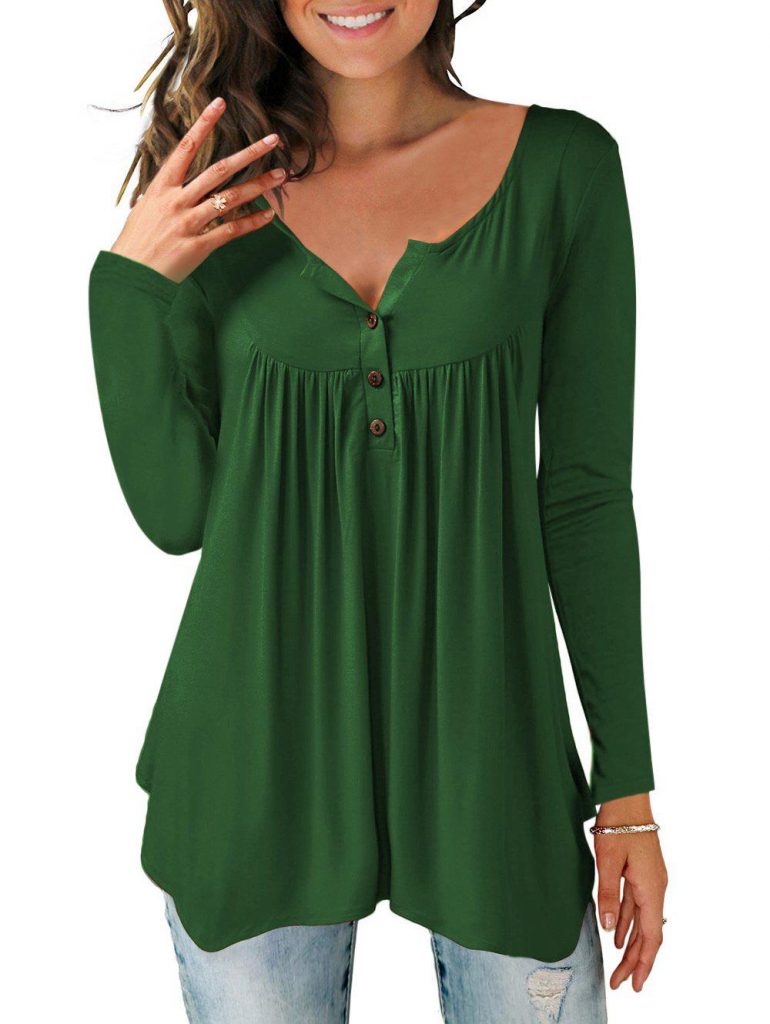 Half Button Asymmetric Long Sleeves Tee - 2xl