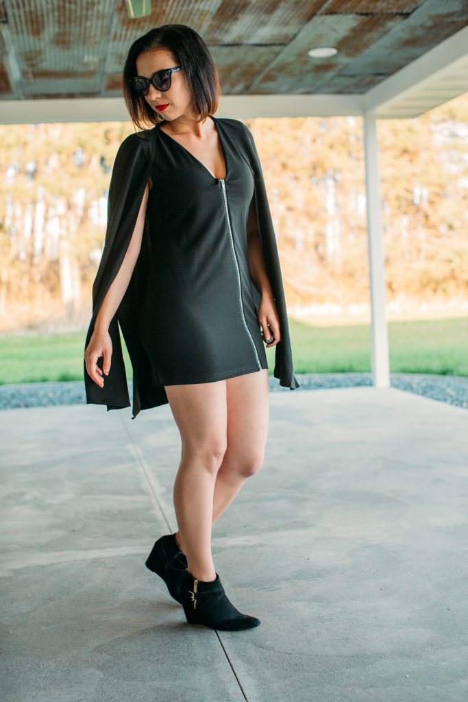 Black Cape Extreme Sleeve Bodycon Mini Dress