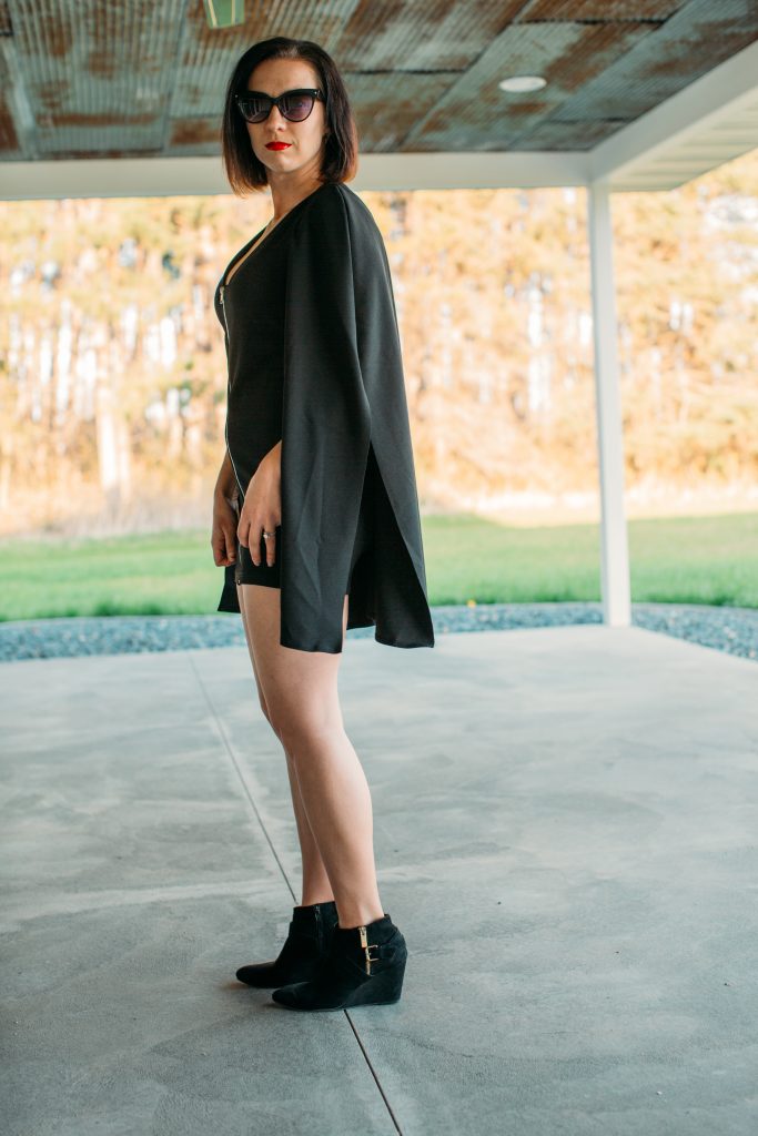 Black Cape Extreme Sleeve Bodycon Mini Dress