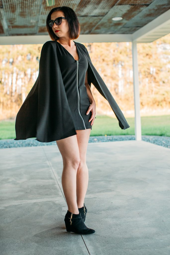 Black Cape Extreme Sleeve Bodycon Mini Dress