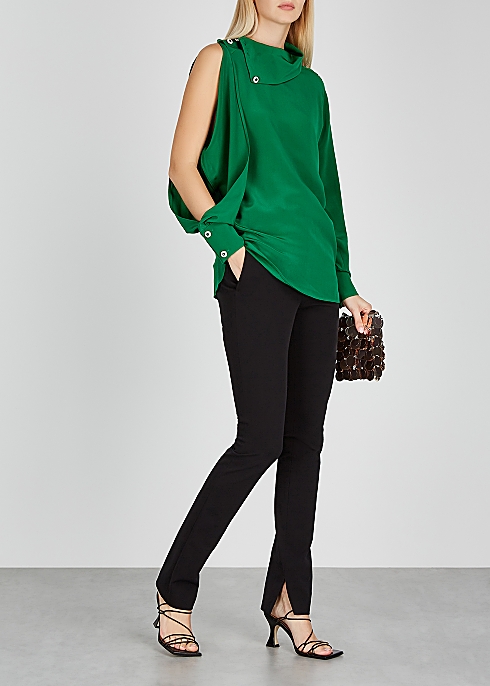 CHRISTOPHER KANE Green asymmetric crepe de chine blouse