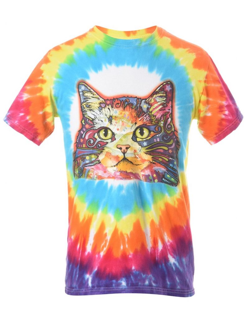 1990S TIE DYED CAT ANIMAL T-SHIRT - S 27 Online Thrift Shops for the Best Vintage & Secondhand Clothing