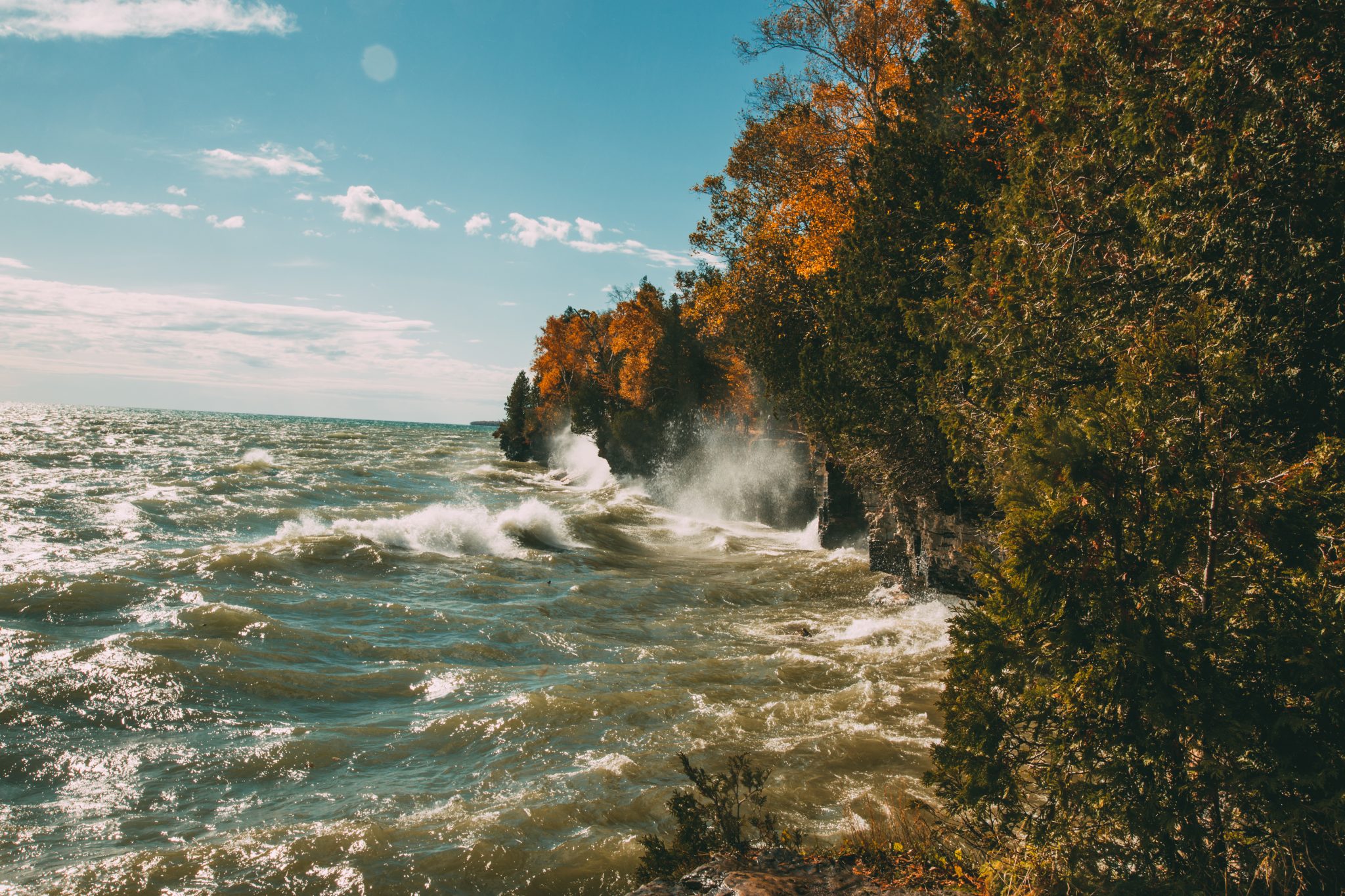 Cave Pointy County Park in Door County Wisconsin during fall