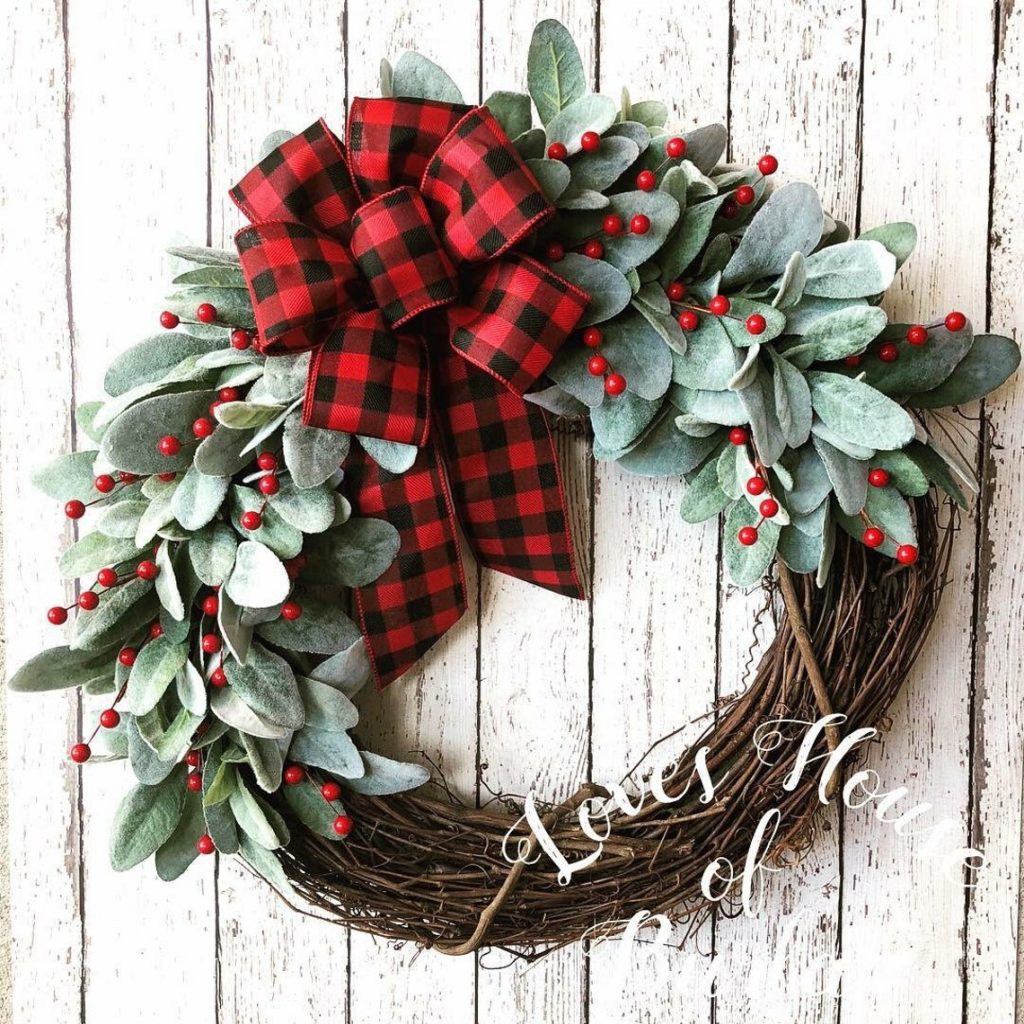 Christmas wreath, Holiday wreath, Farmhouse wreath, Buffalo check wreath, Farmhouse Christmas wreath, Buffalo check wreath