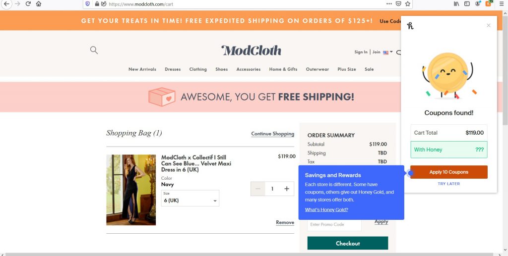 How The Honey Browser Extension Works. On an online shopping platform's page Honey's Pop up showing discount Coupon