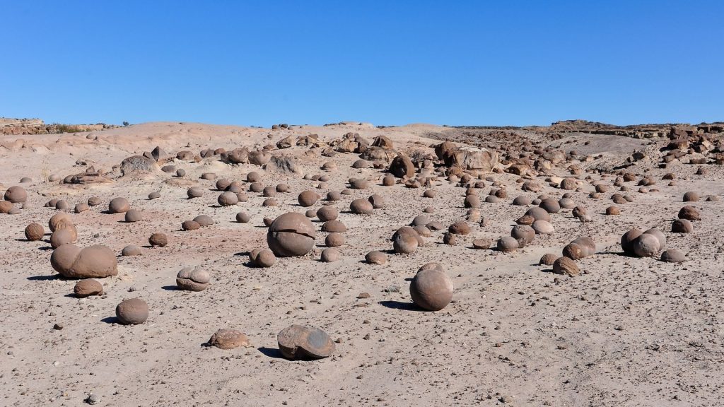 The Bowling Field (Valle de la Luna) with large round rocks at Ischigualasto National Park, Argentina