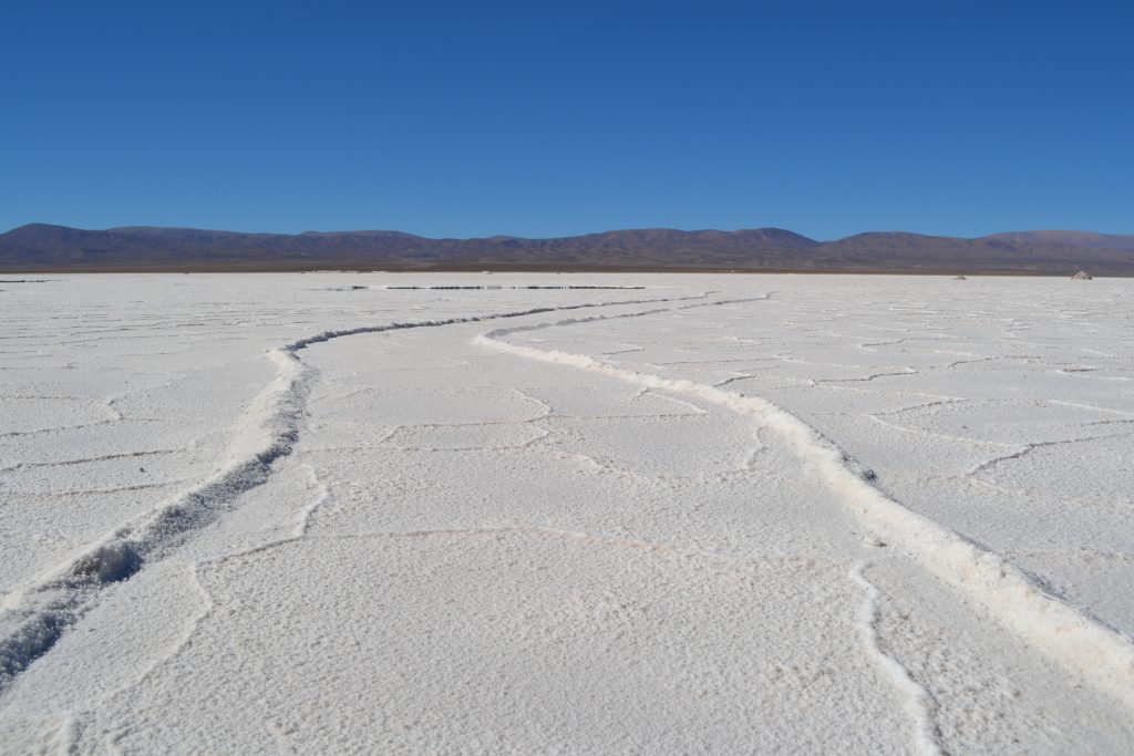 Vast view of salt plats atSalinas Grandes in Argentina.