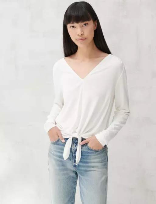 TIE FRONT V NECK TOP