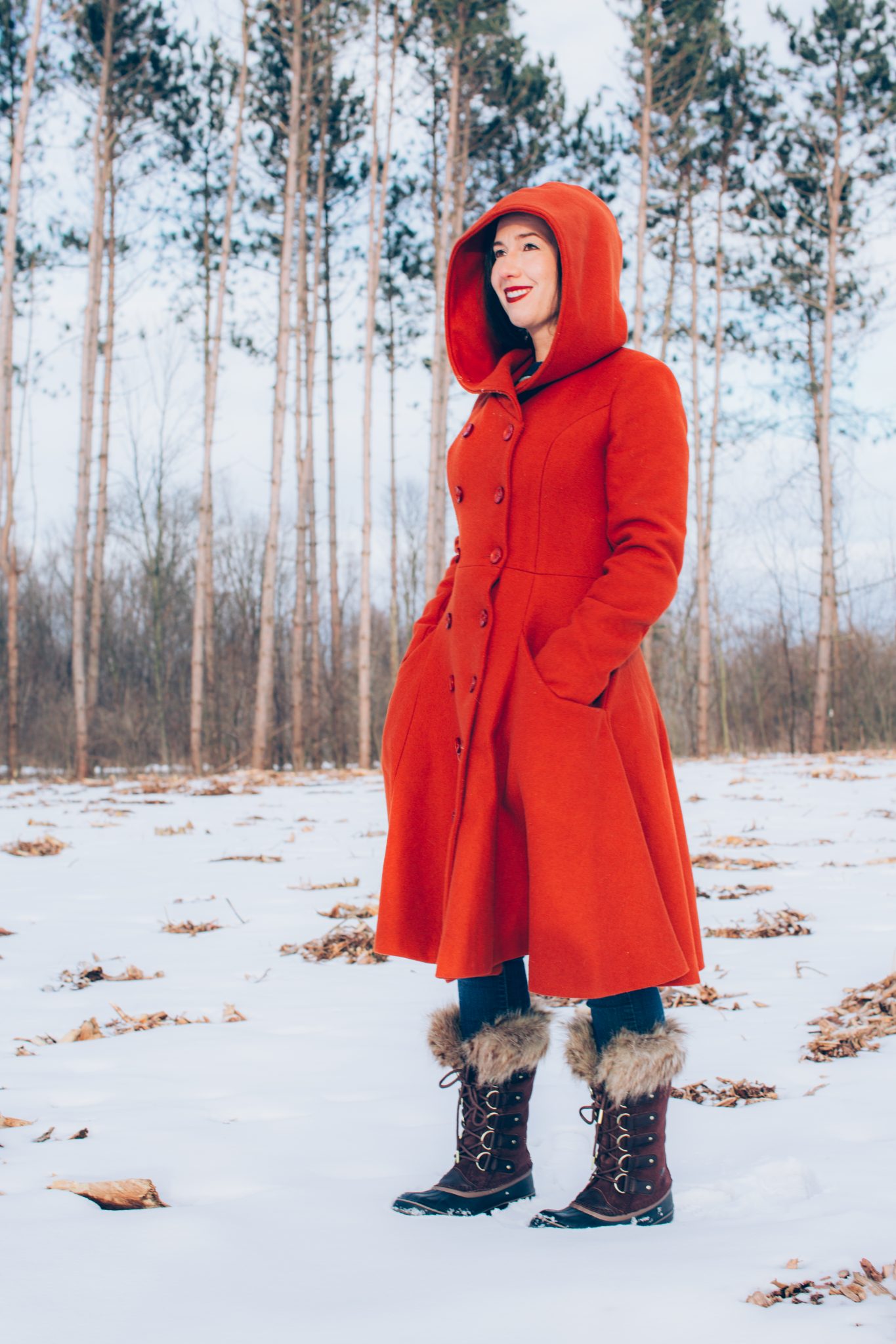 New Sorel Boots from Zappos paired with burnt orange Collectif Swing Coat