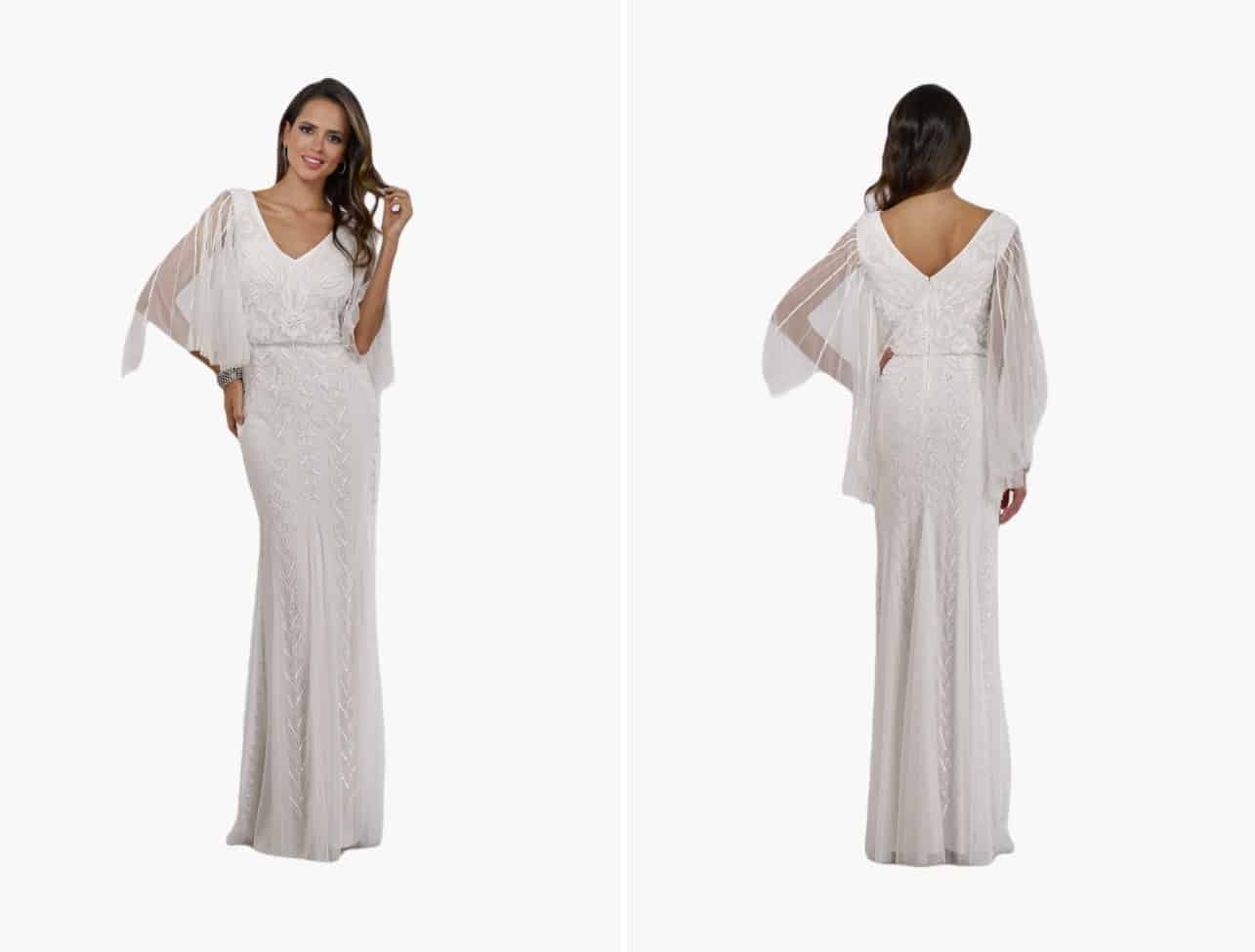 Ella Beaded Cape Sleeve Wedding Dress
LARA New York