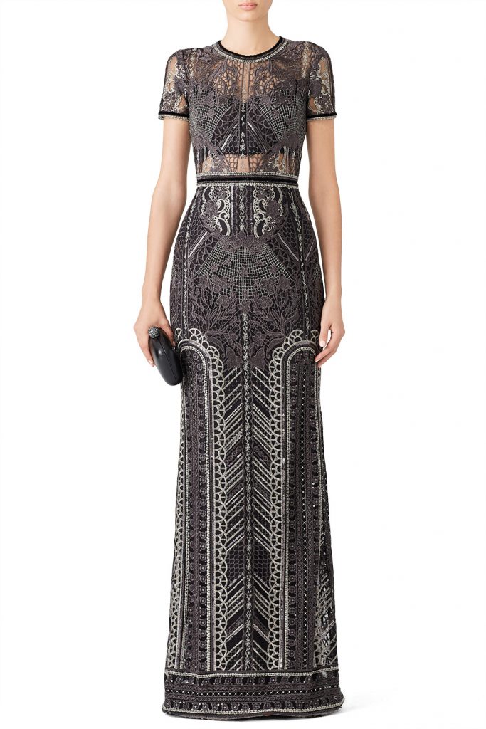 Marchesa Notte (408) ADD TO HEARTS Silver Embroidered Gown