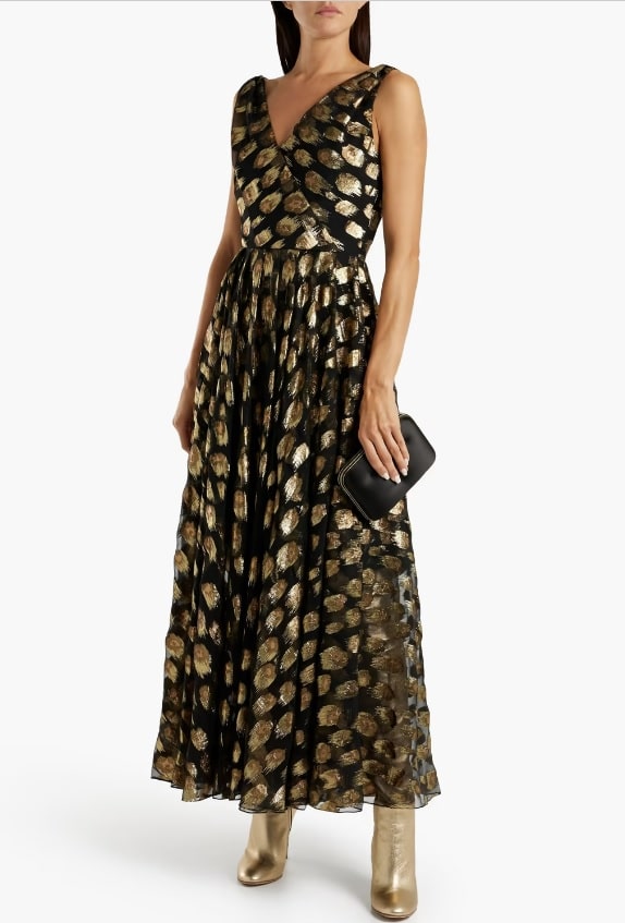 OSCAR DE LA RENTA
Pleated metallic fil coupé silk-blend georgette maxi dress