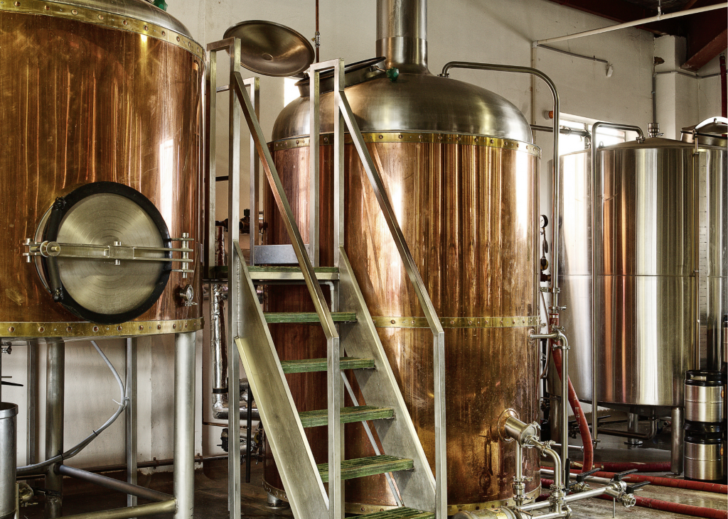 A brewery with a large number of tanks at Turk’s Head Brewery.