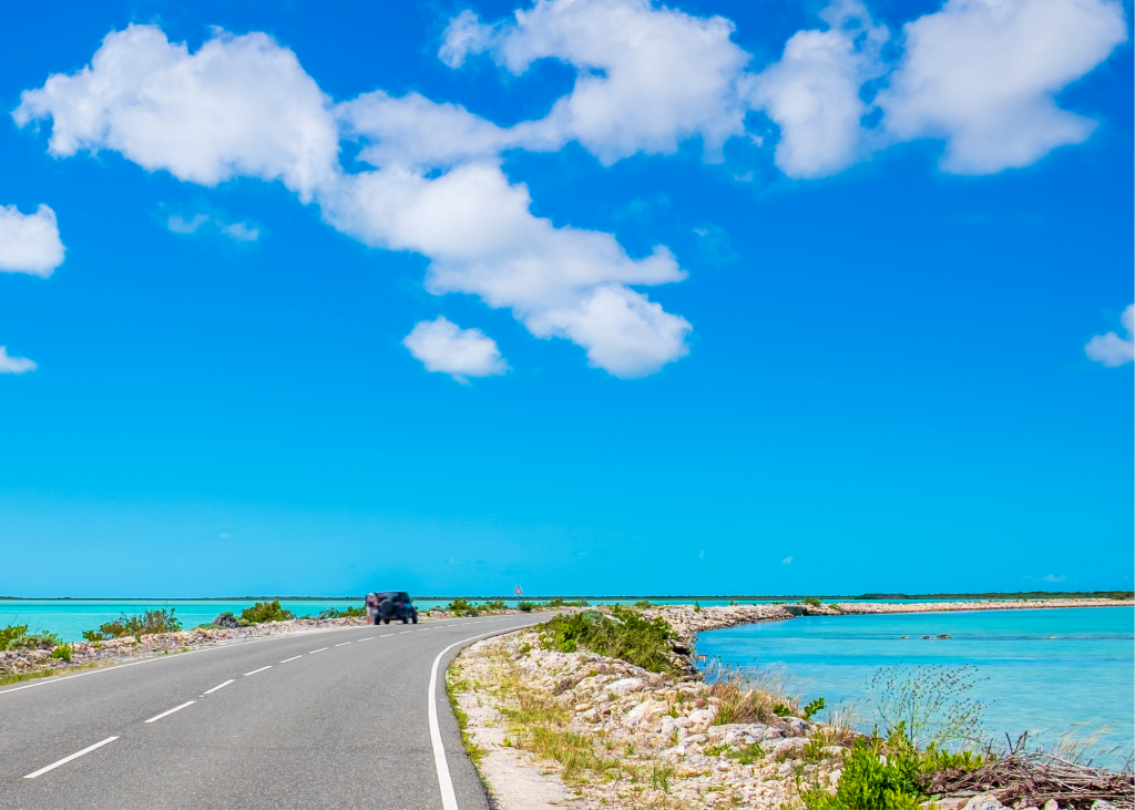 A blue sky with white clouds during a historic day trip to South Caicos.