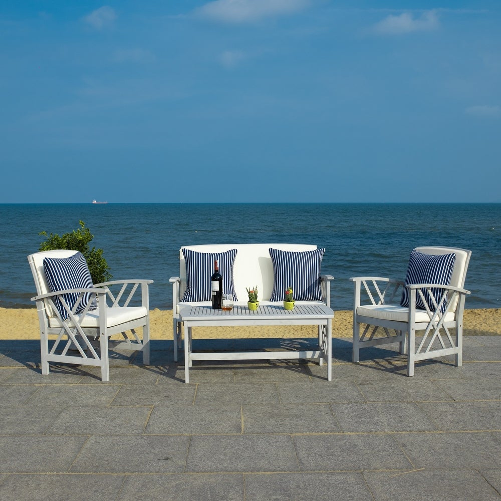 Safavieh Outdoor Living Fontana 4-Piece Patio Set - Grey/Beige/NavyWhite