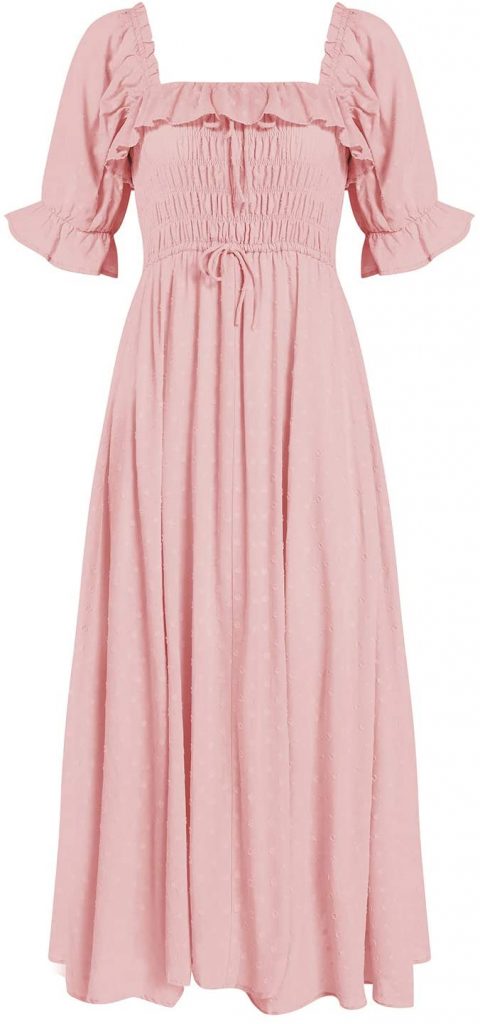 R.YIposha Women Vintage Elastic Square Neck Ruffled Half Sleeve Summer Backless Beach Flowy Maxi Dresses