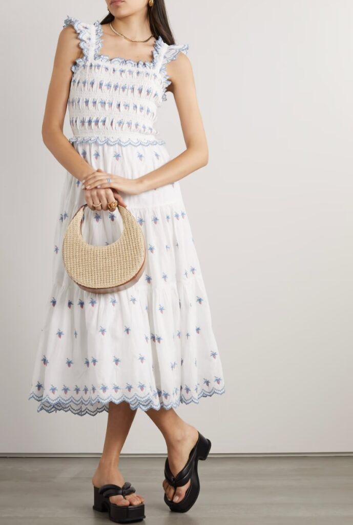 Renee embroidered broderie anglaise organic cotton midi dress