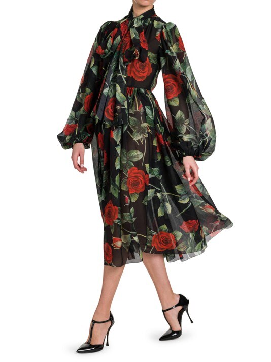 DOLCE&GABBANA Floral Chiffon Puff Sleeve Dress