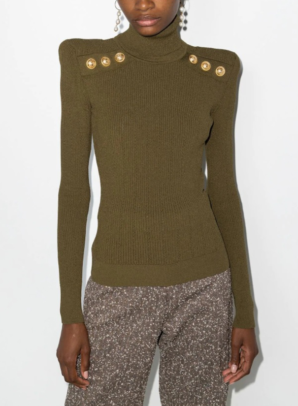 Balmain button-embellished padded shoulders jumper