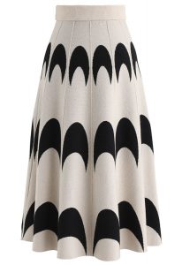 MOON PATTERN KNIT A-LINE MIDI SKIRT IN IVORY