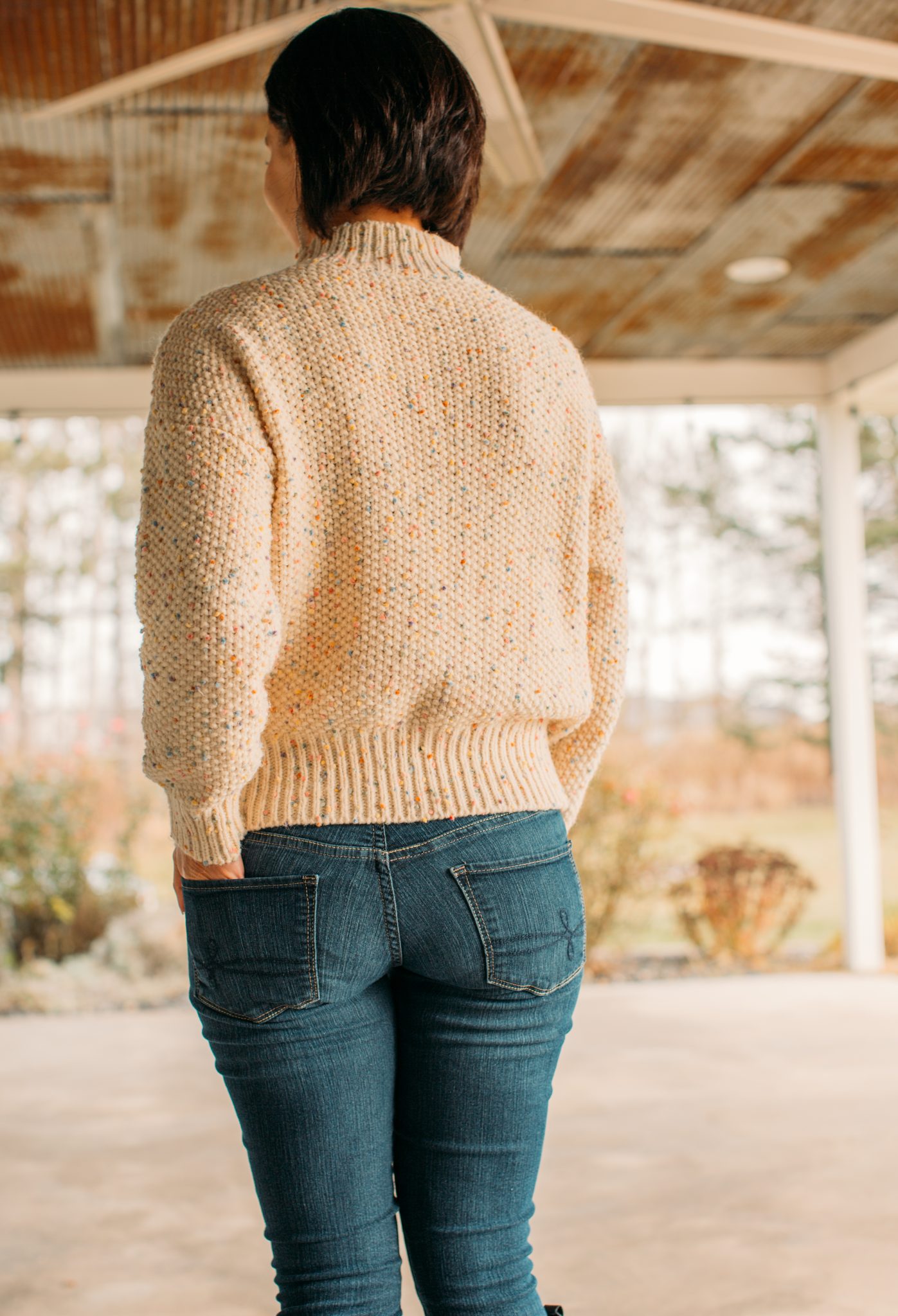COLORFUL DOTS HIGH NECK CHUNKY KNIT SWEATER