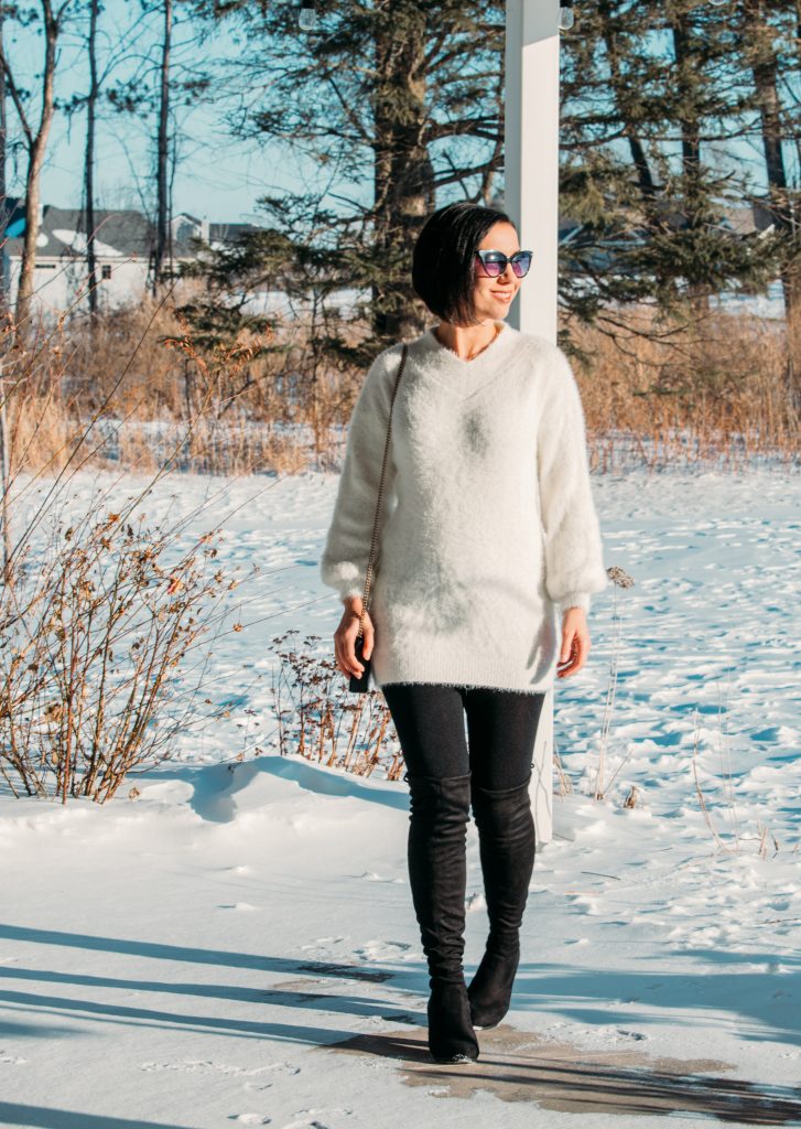 This sweater dress I'm wearing + these boots are from AMIClubwear.