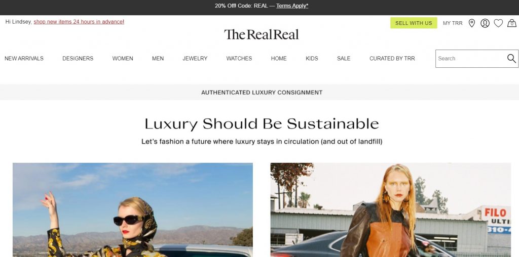 The realreal homepage