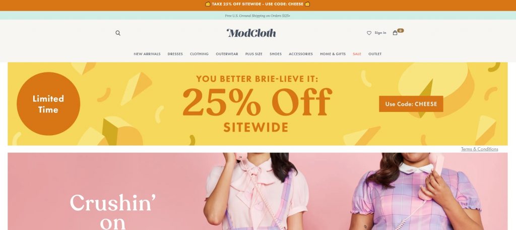 modcloth homepage