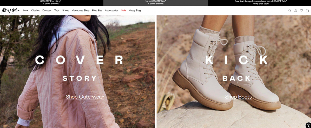 Nasty gal homepage 