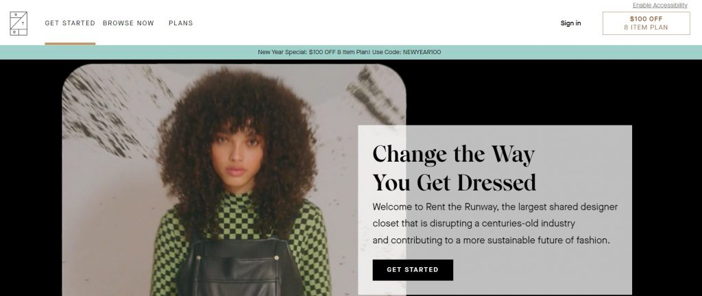 rent the runway homepage