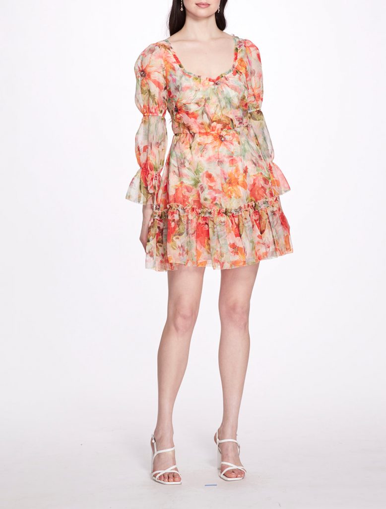 Abstract Floral Printed Chiffon Mini Dress