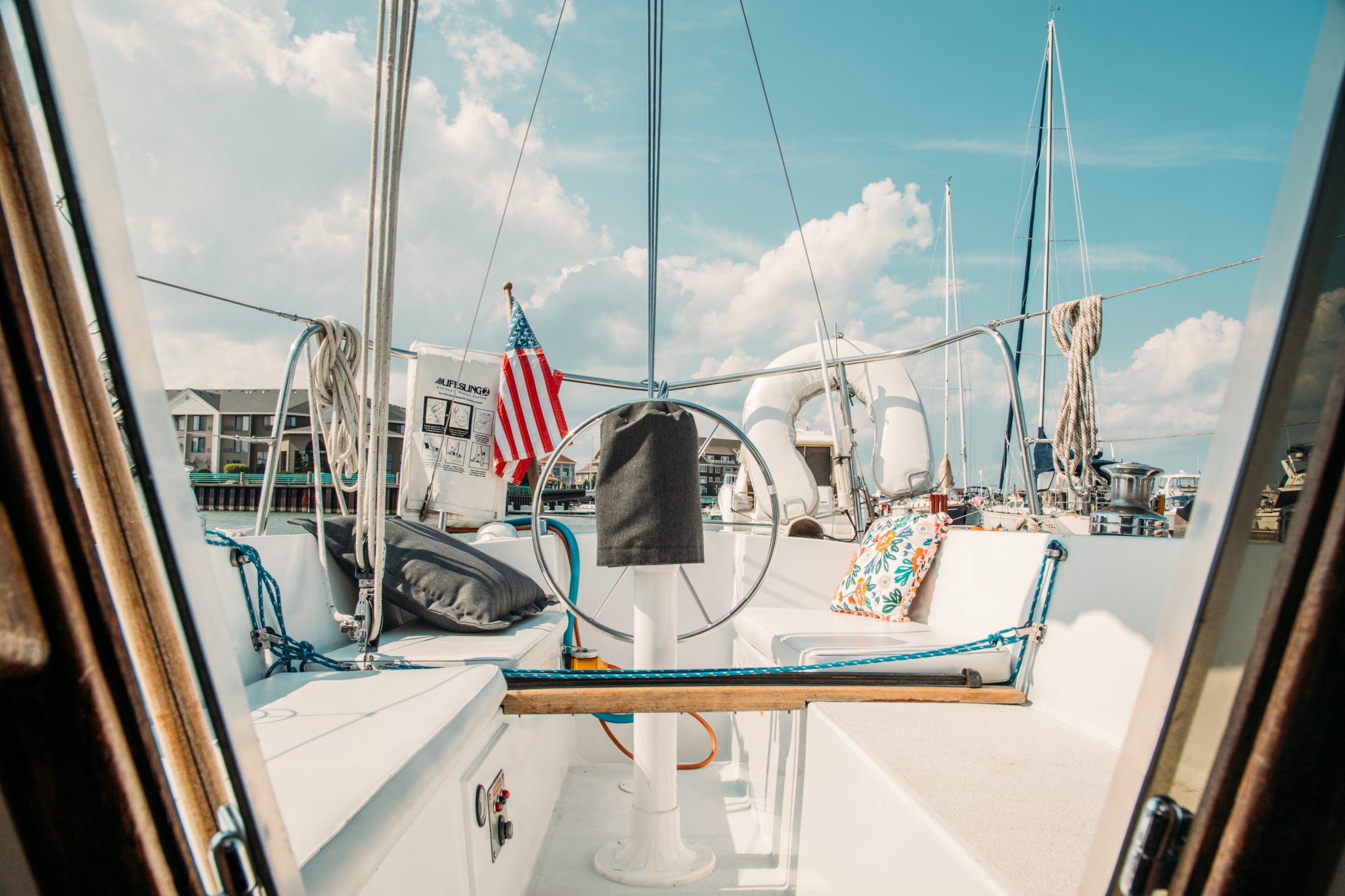 "Clementine" sailboat Airbnb in Racine, Wisconsin.