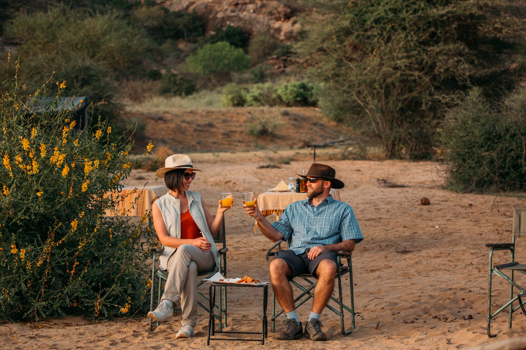 Have Clothes, Will Travel on safari in Kenya enjoying sundowners at Saruni Lodge