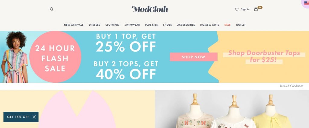 modcloth homepage