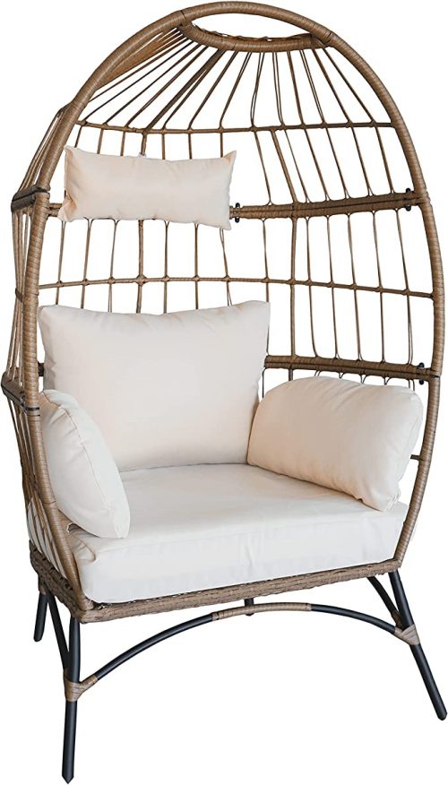 Luckyberry Wicker Egg Chair Rattan Chair Brown, Outdoor Patio Porch Lounge